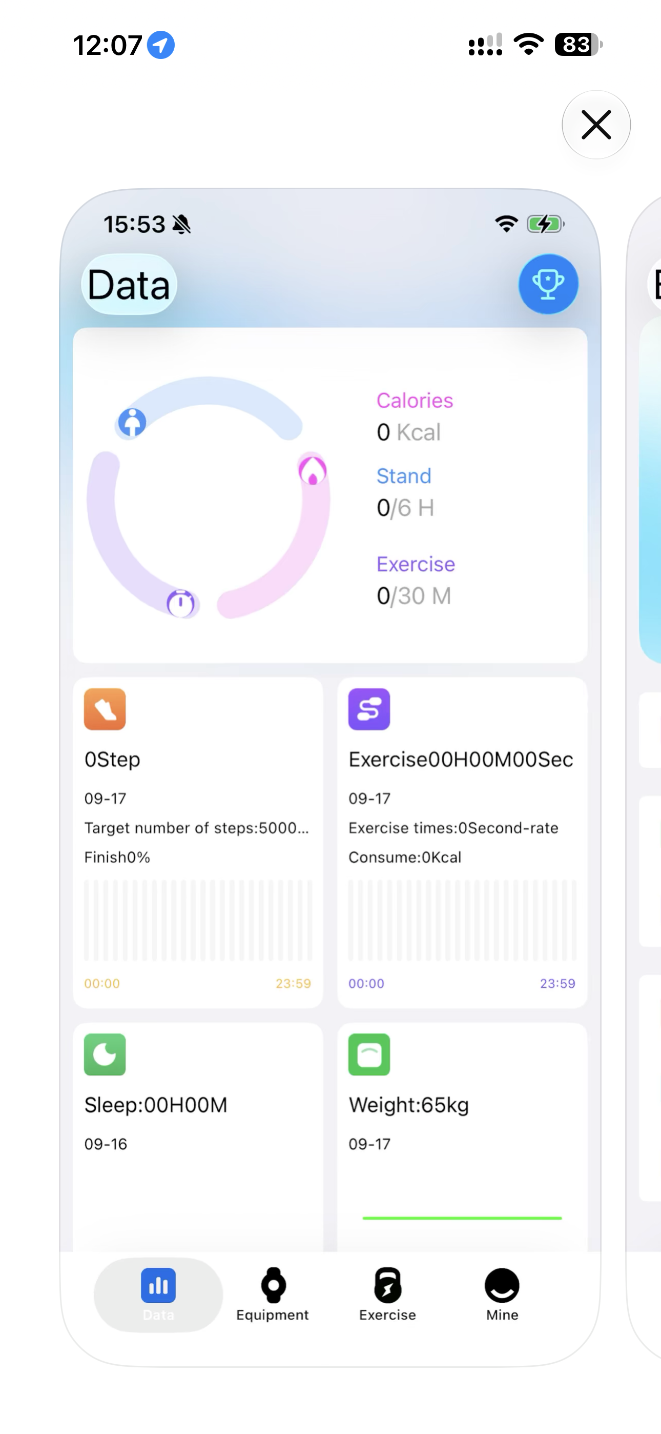 الصورة الأصلية المرفقة لواجهة FitPro2: حلقات السعرات والوقوف والتمرين وبطاقات الخطوات والنوم